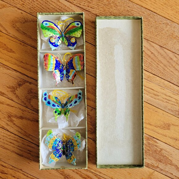 Cloisonne Butterfly Ornaments Lot of Four Butterflies Enamel on Brass - Picture 1 of 16